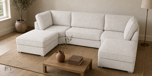 Bishop U Shape Sofa in Teddy Bouclé White — Furniture Done