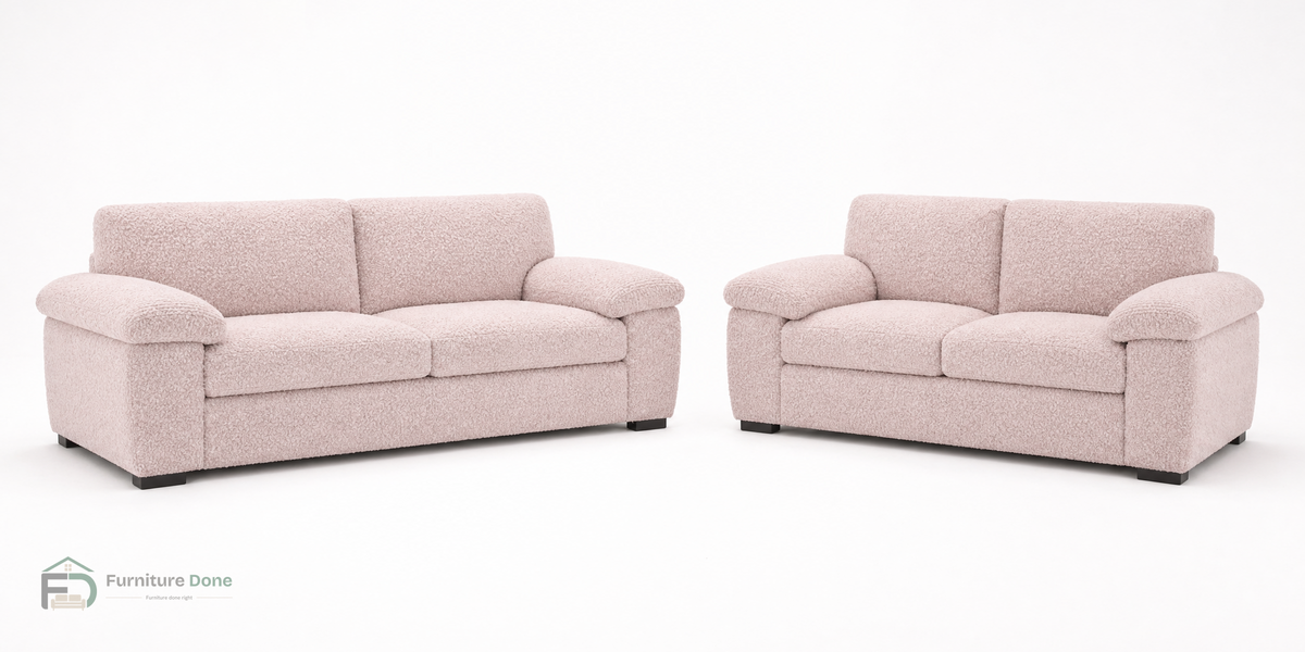 Amalfi 3+2 Sofa Set in Teddy Bouclé Pink — Furniture Done