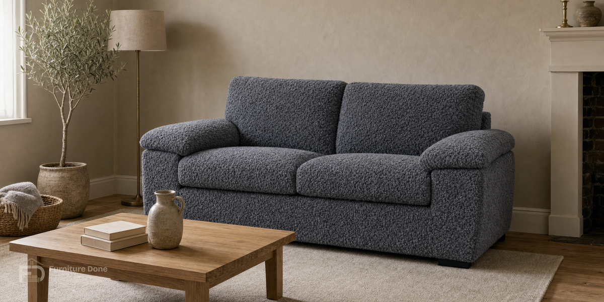 Amalfi 2 Seater Sofa in Teddy Bouclé Grey — Furniture Done