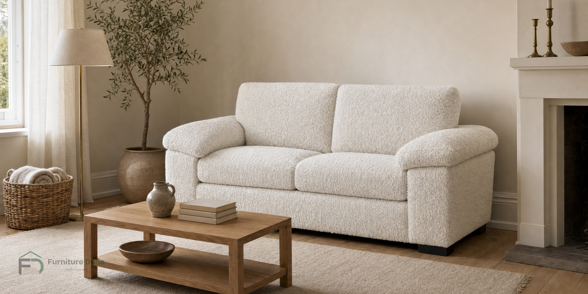 Amalfi 2 Seater Sofa in Teddy Bouclé White — Furniture Done