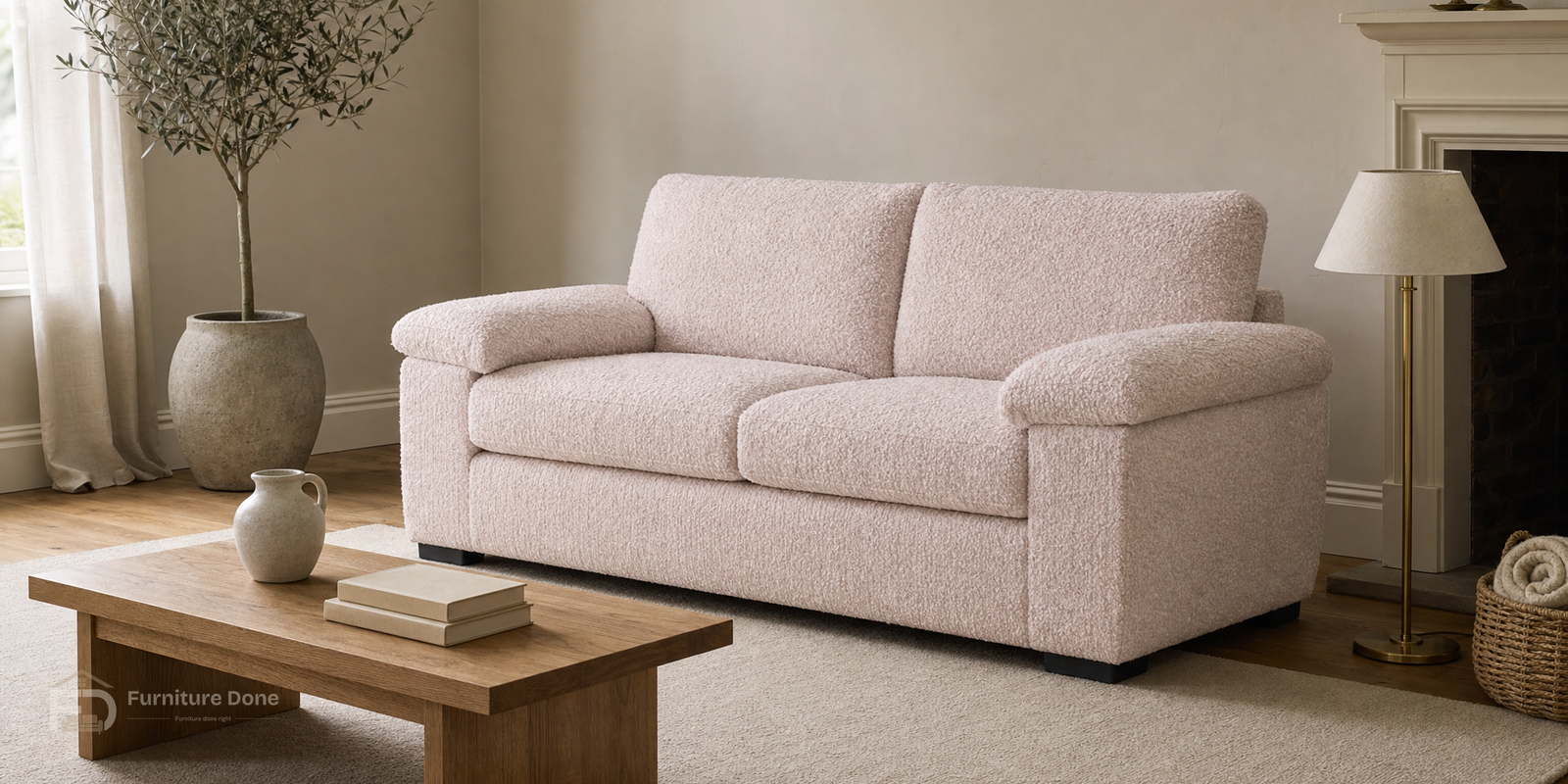 Amalfi 2 Seater Sofa in Teddy Bouclé Pink — Furniture Done