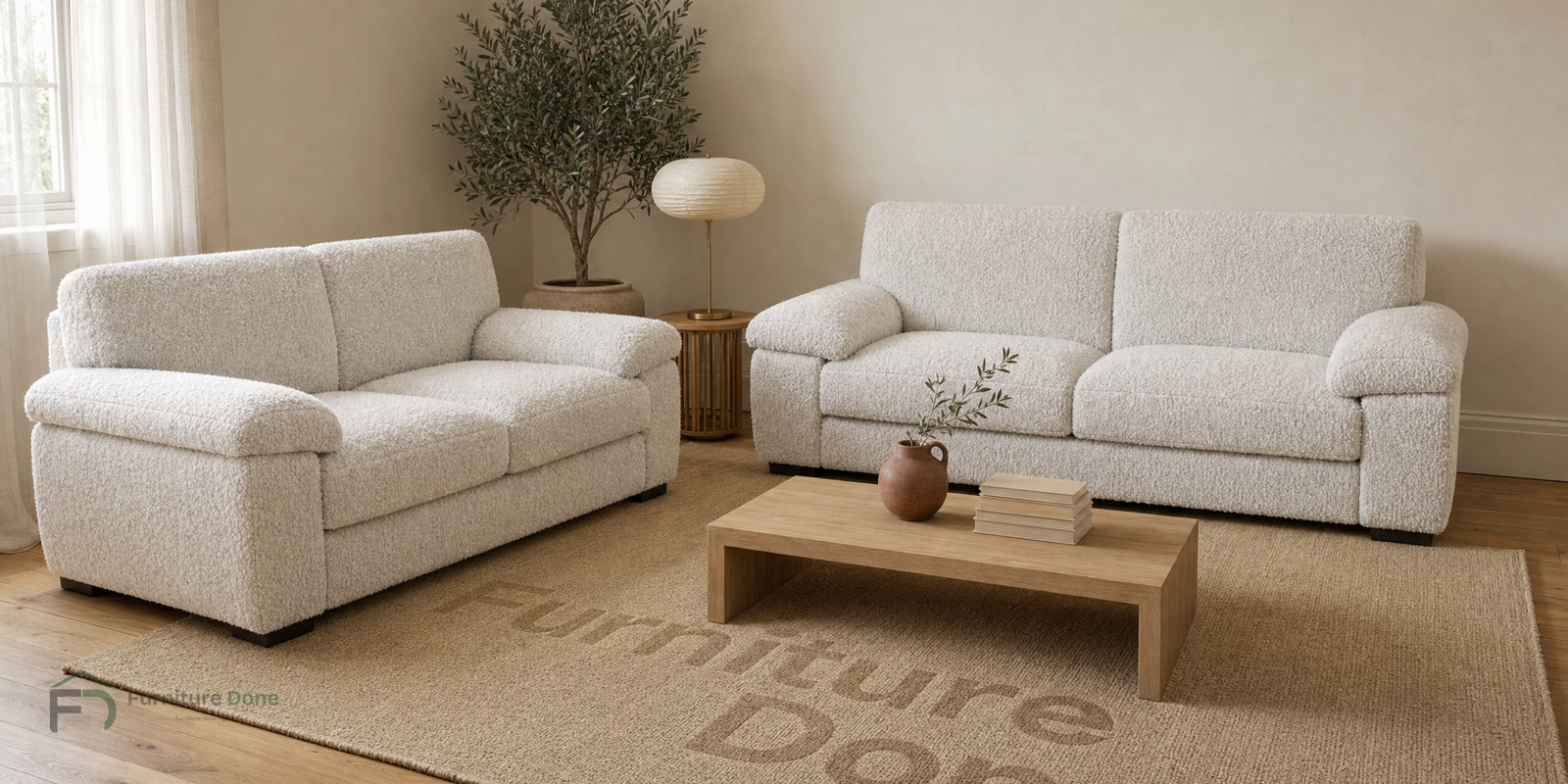 Amalfi 2+2 Sofa Set in Teddy Bouclé White — Furniture Done