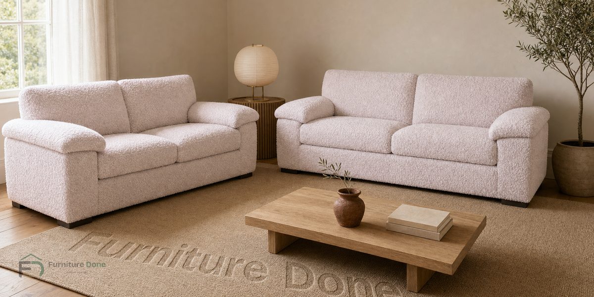 Amalfi 2+2 Sofa Set in Teddy Bouclé Pink — Furniture Done