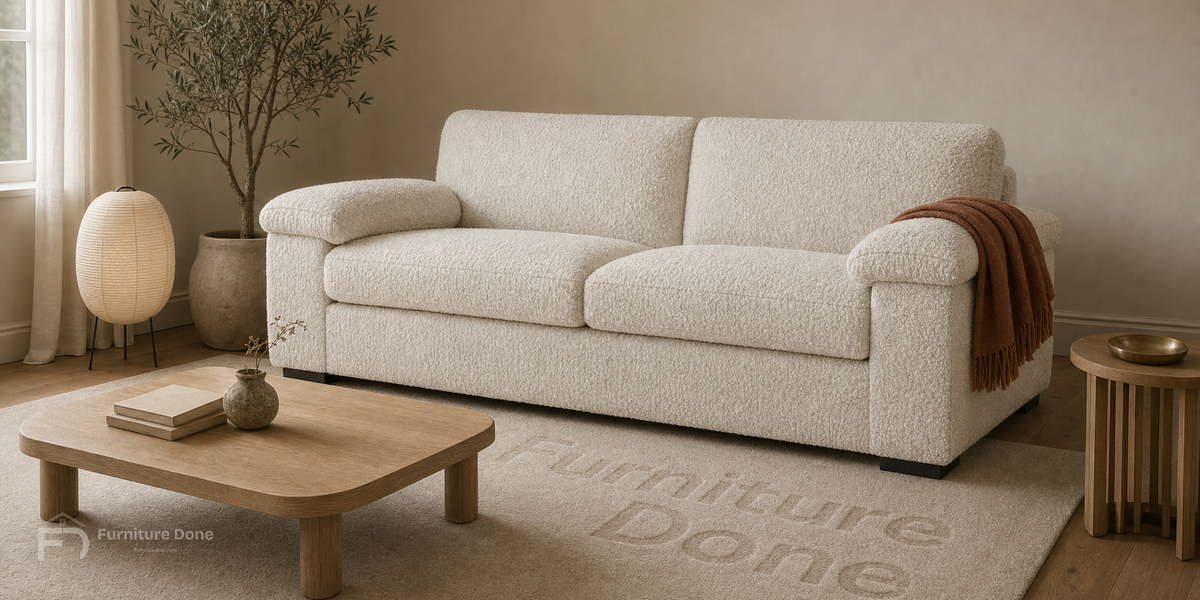 Amalfi 3 Seater Sofa in Teddy Bouclé White — Furniture Done
