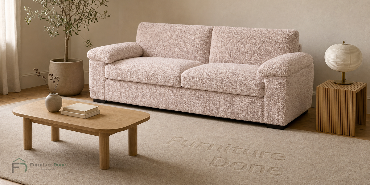 Amalfi 3 Seater Sofa in Teddy Bouclé Pink — Furniture Done