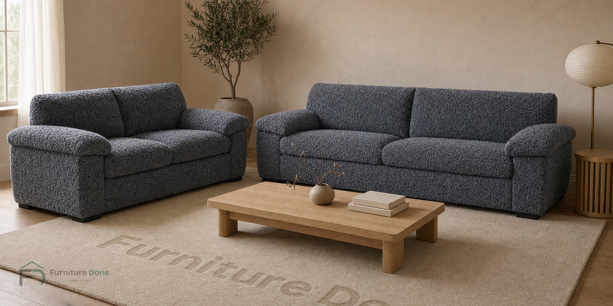 Amalfi 3+2 Sofa Set in Teddy Bouclé Grey — Furniture Done