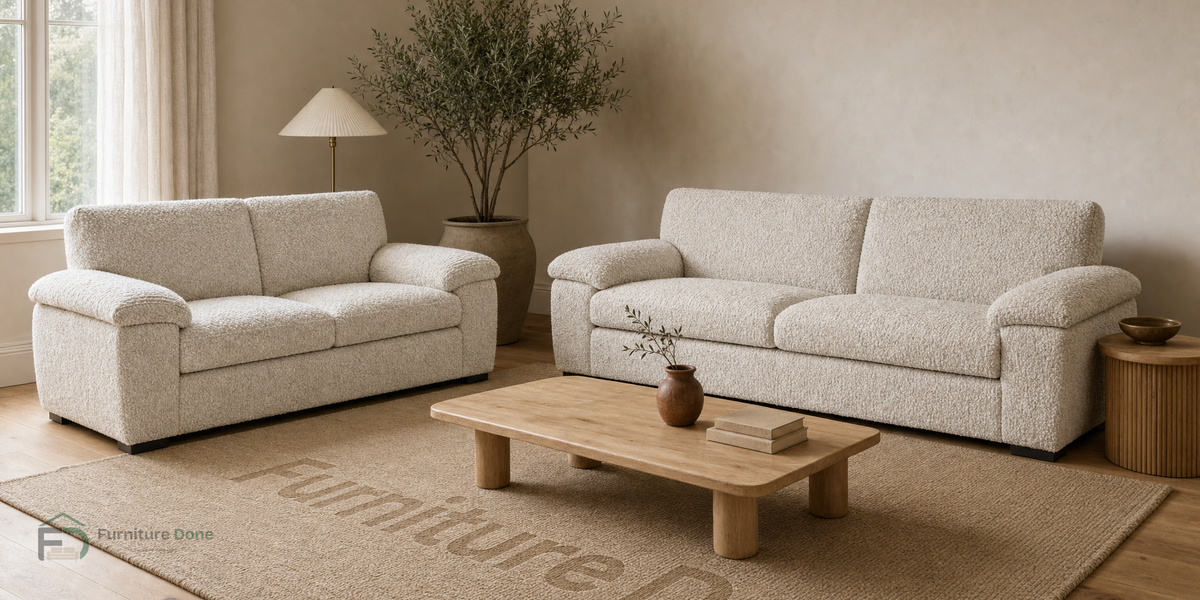 Amalfi 3+2 Sofa Set in Teddy Bouclé White — Furniture Done