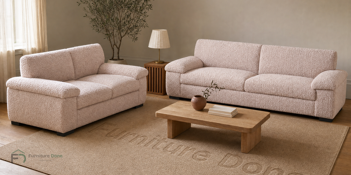 Amalfi 3+2 Sofa Set in Teddy Bouclé Pink — Furniture Done