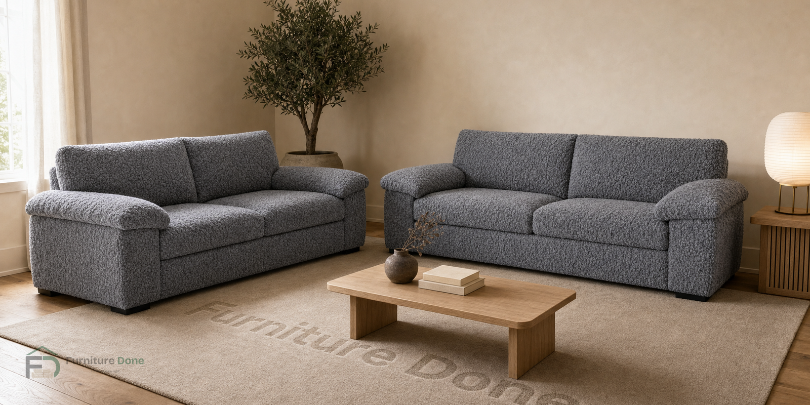 Amalfi 3+3 Sofa Set in Teddy Bouclé Grey — Furniture Done