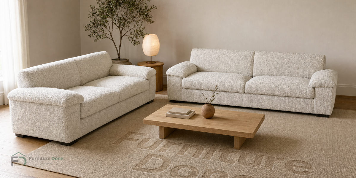 Amalfi 3+3 Sofa Set in Teddy Bouclé White — Furniture Done