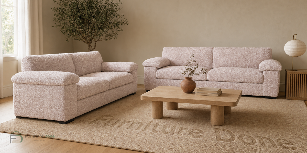 Amalfi 3+3 Sofa Set in Teddy Bouclé Pink — Furniture Done