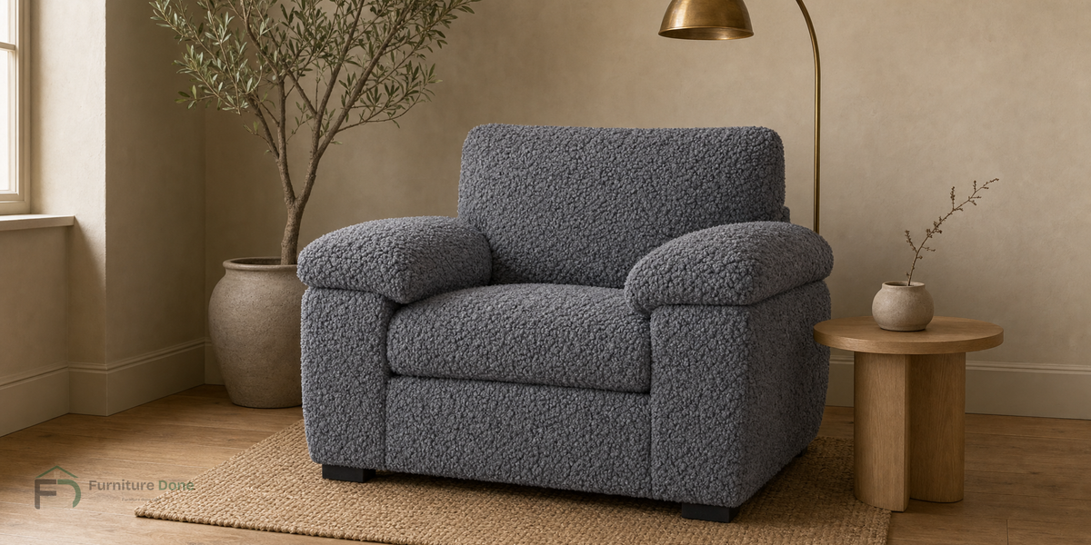 Amalfi Armchair in Teddy Bouclé Grey — Furniture Done