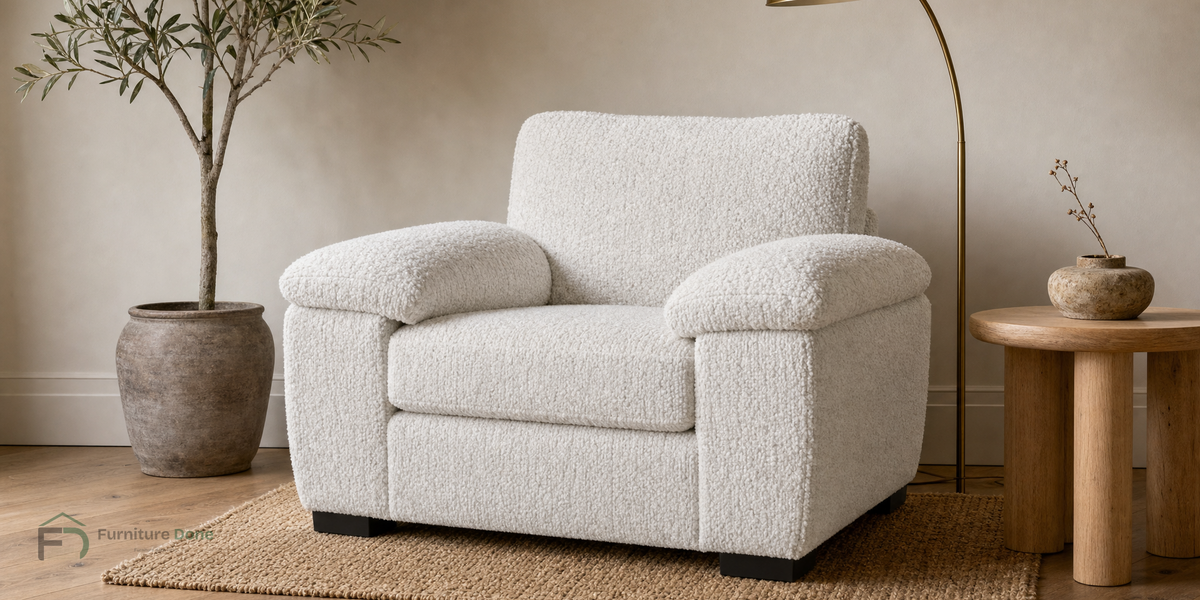 Amalfi Armchair in Teddy Bouclé White — Furniture Done
