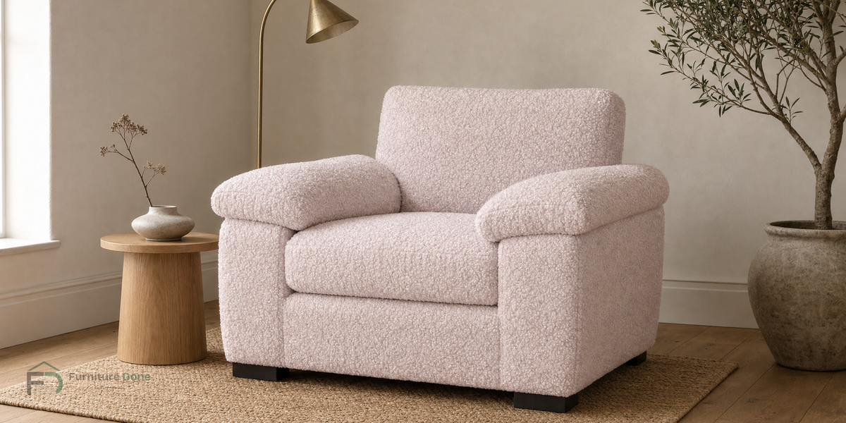 Amalfi Armchair in Teddy Bouclé Pink — Furniture Done