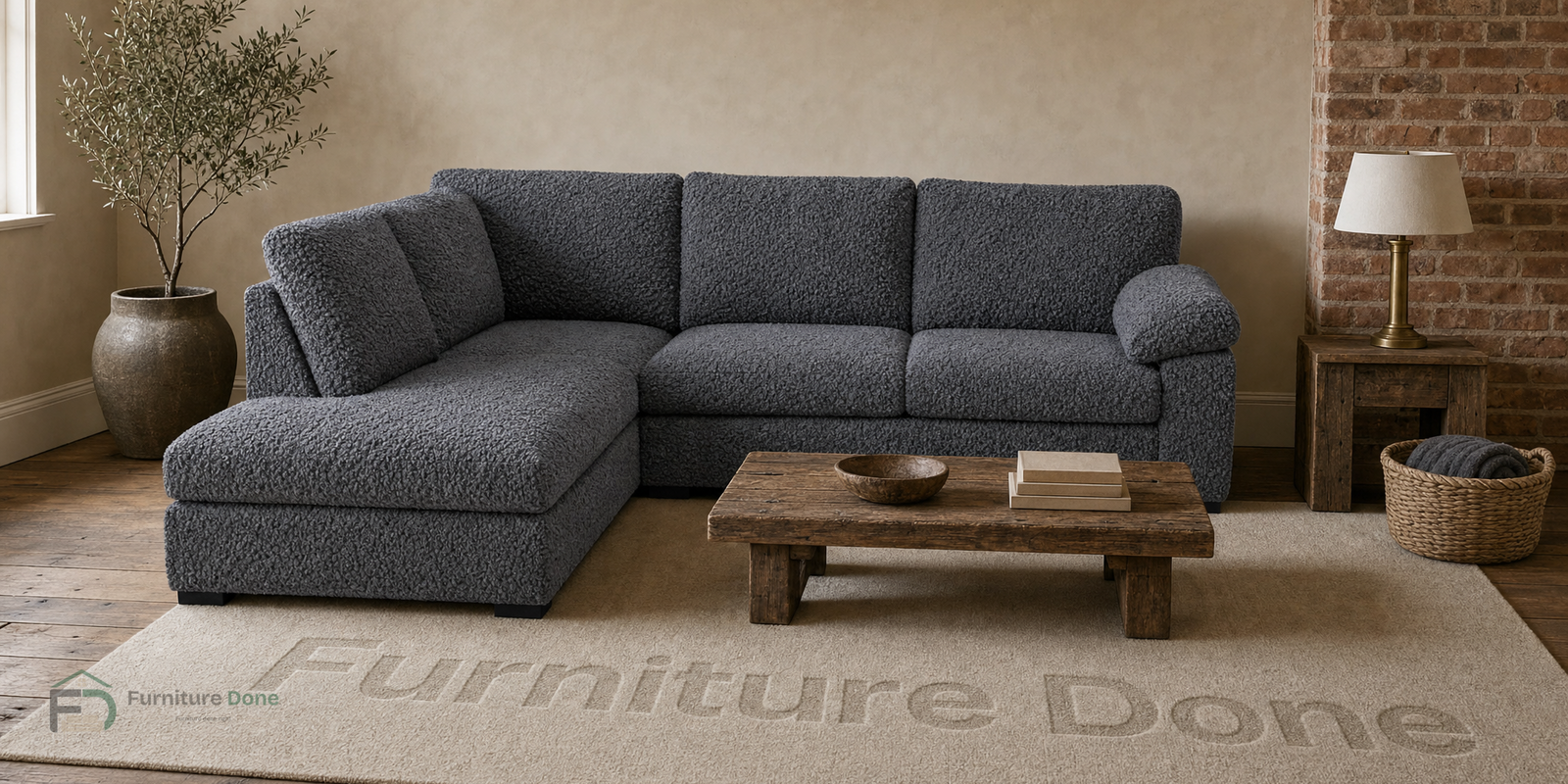 Amalfi Corner Sofa LH in Teddy Bouclé Grey — Furniture Done