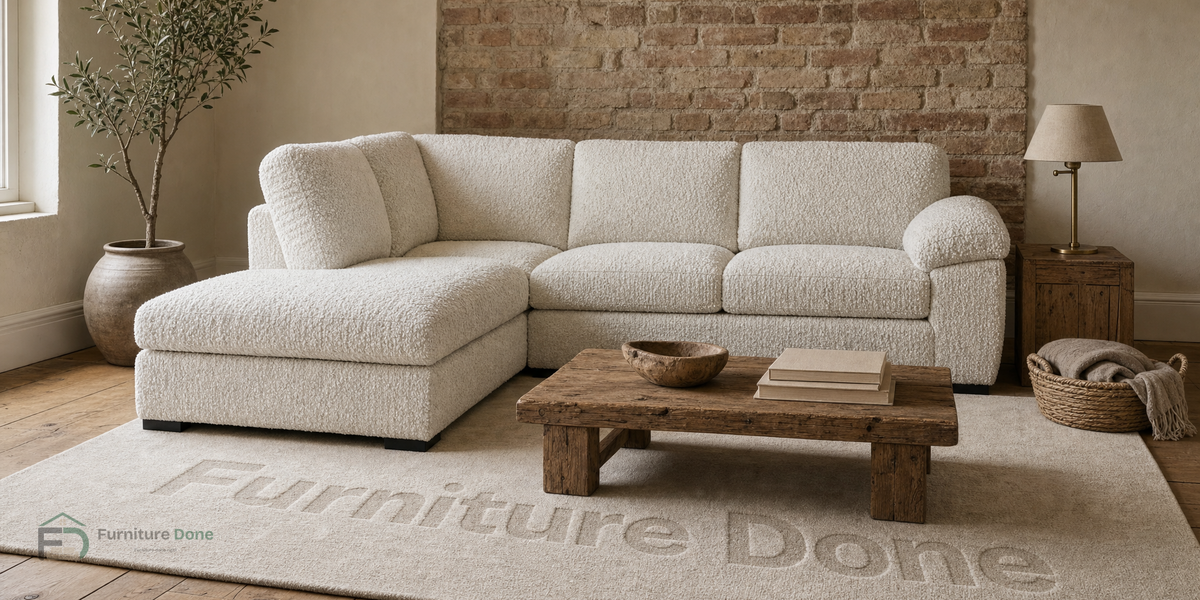 Amalfi Corner Sofa LH in Teddy Bouclé White — Furniture Done