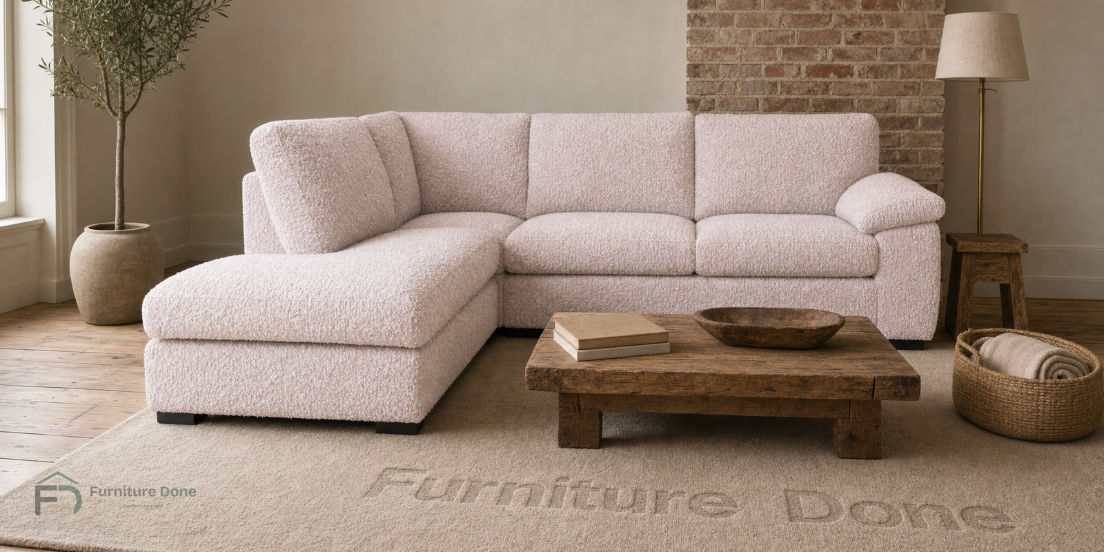 Amalfi Corner Sofa LH in Teddy Bouclé Pink — Furniture Done