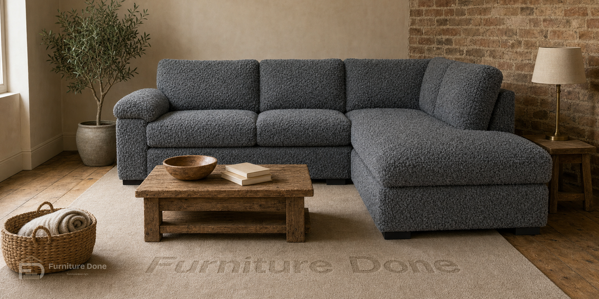Amalfi Corner Sofa RH in Teddy Bouclé Grey — Furniture Done