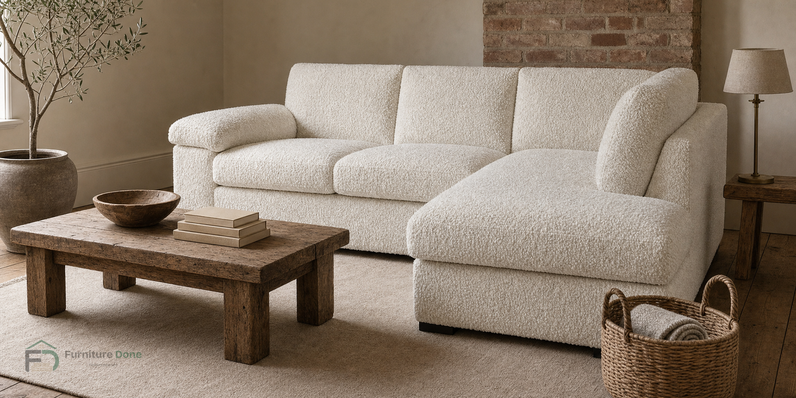 Amalfi Corner Sofa RH in Teddy Bouclé White — Furniture Done