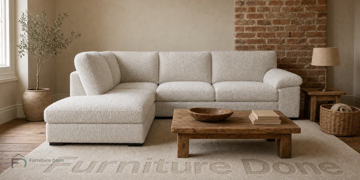 Amalfi large left-hand corner sofa in Teddy Bouclé White
