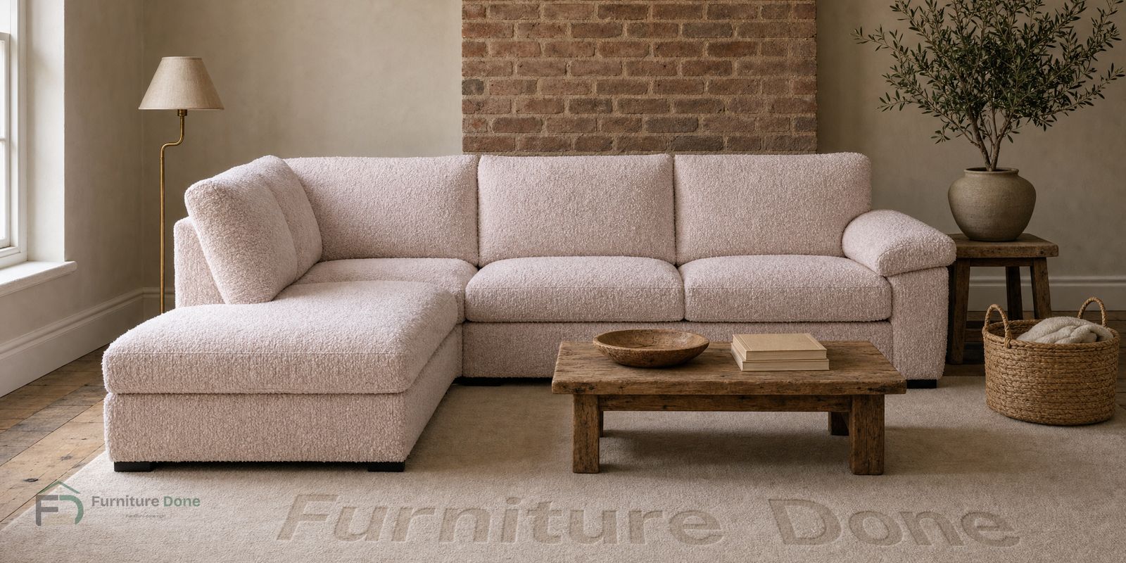 Amalfi Large Corner Sofa LH in Teddy Bouclé Pink — Furniture Done
