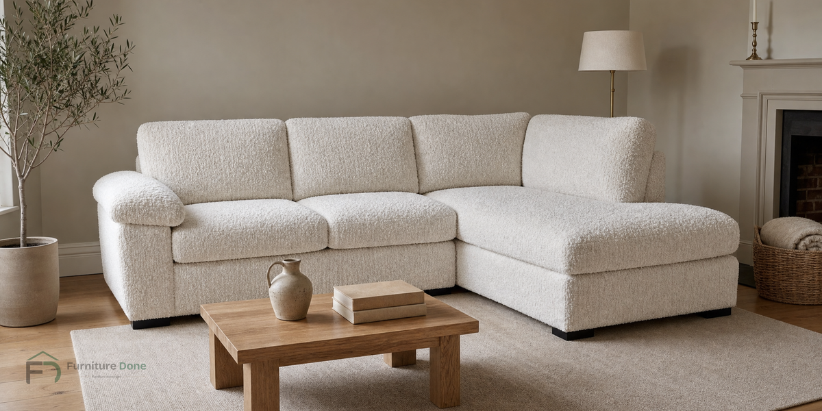 Amalfi Large Corner Sofa RH in Teddy Bouclé White — Furniture Done