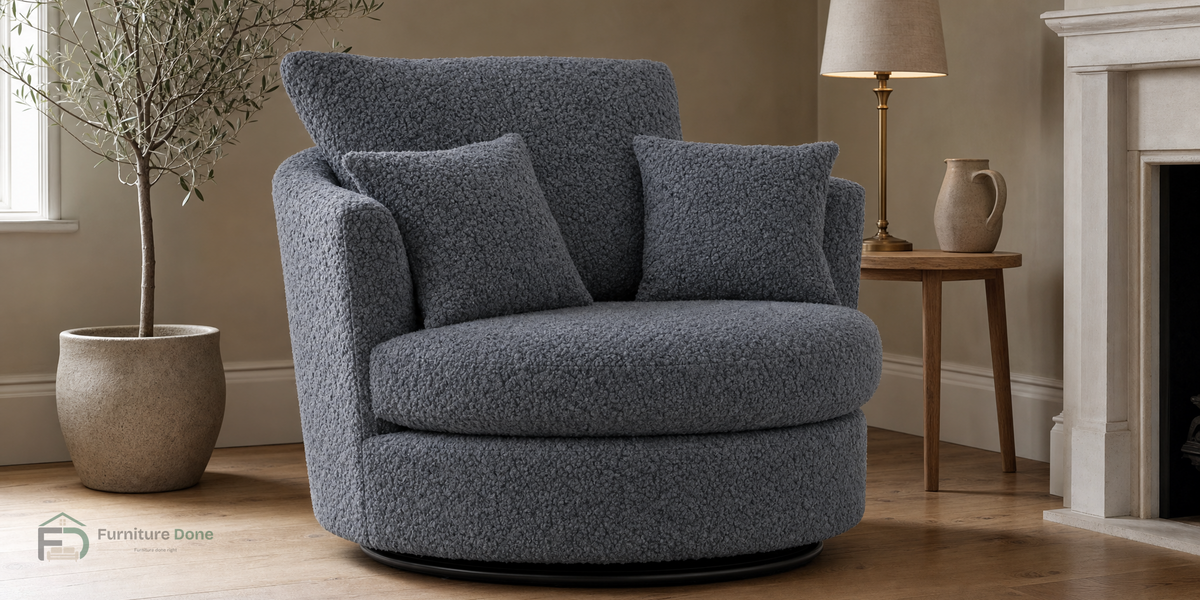 Swivel Chair in Teddy Bouclé Grey — Furniture Done