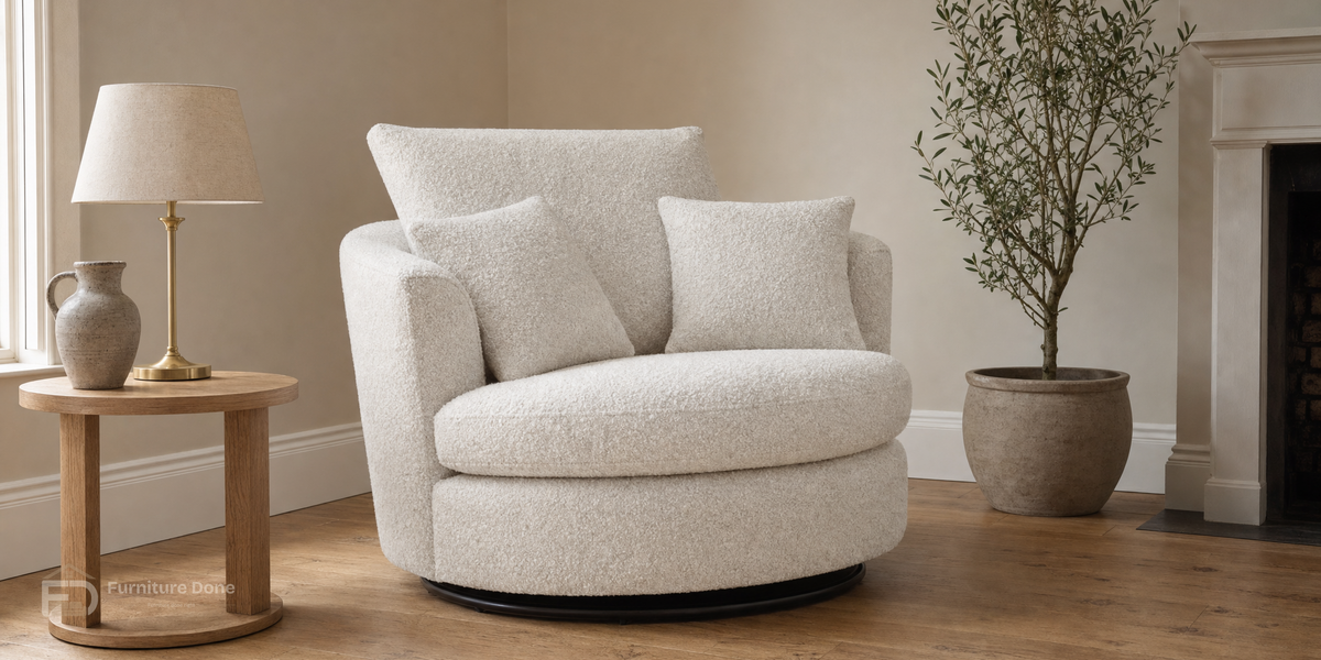 Swivel Chair in Teddy Bouclé White — Furniture Done