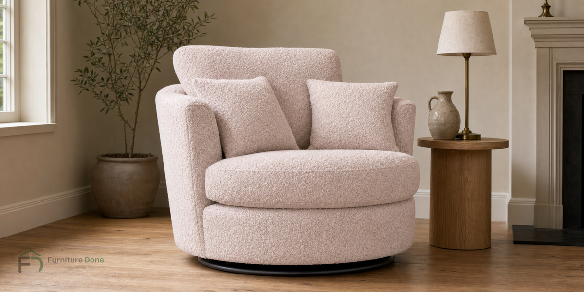 Swivel Chair in Teddy Bouclé Pink — Furniture Done