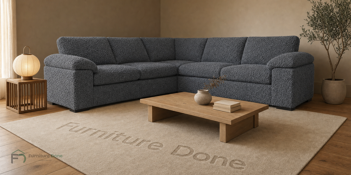 Amalfi Symmetrical Sofa in Teddy Bouclé Grey — Furniture Done