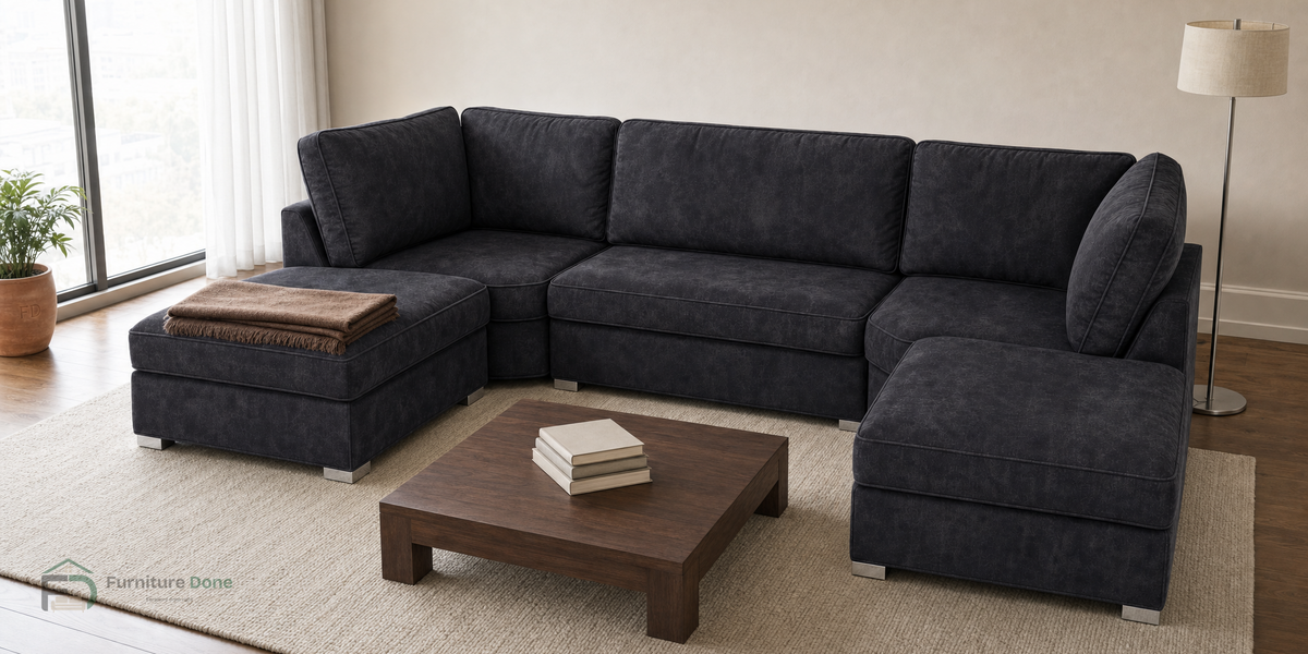 Bishop U Shape Sofa in Faux Leather Black — Furniture Done