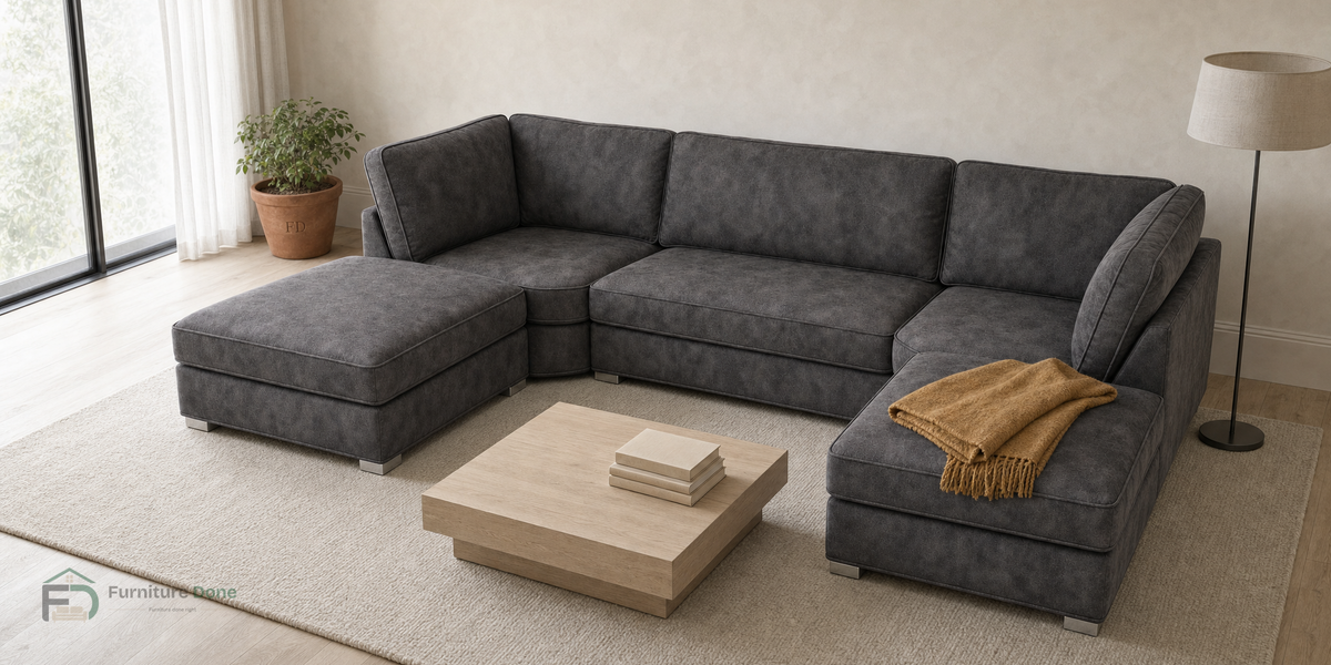 Bishop U Shape Sofa in Faux Leather Grey — Furniture Done