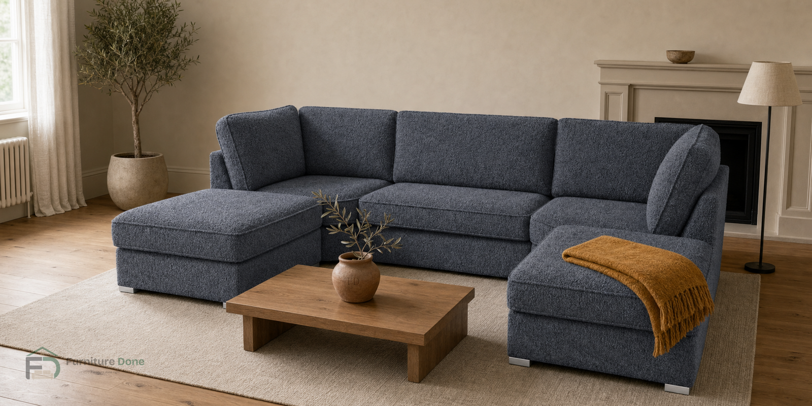 Bishop U Shape Sofa in Teddy Bouclé Grey — Furniture Done
