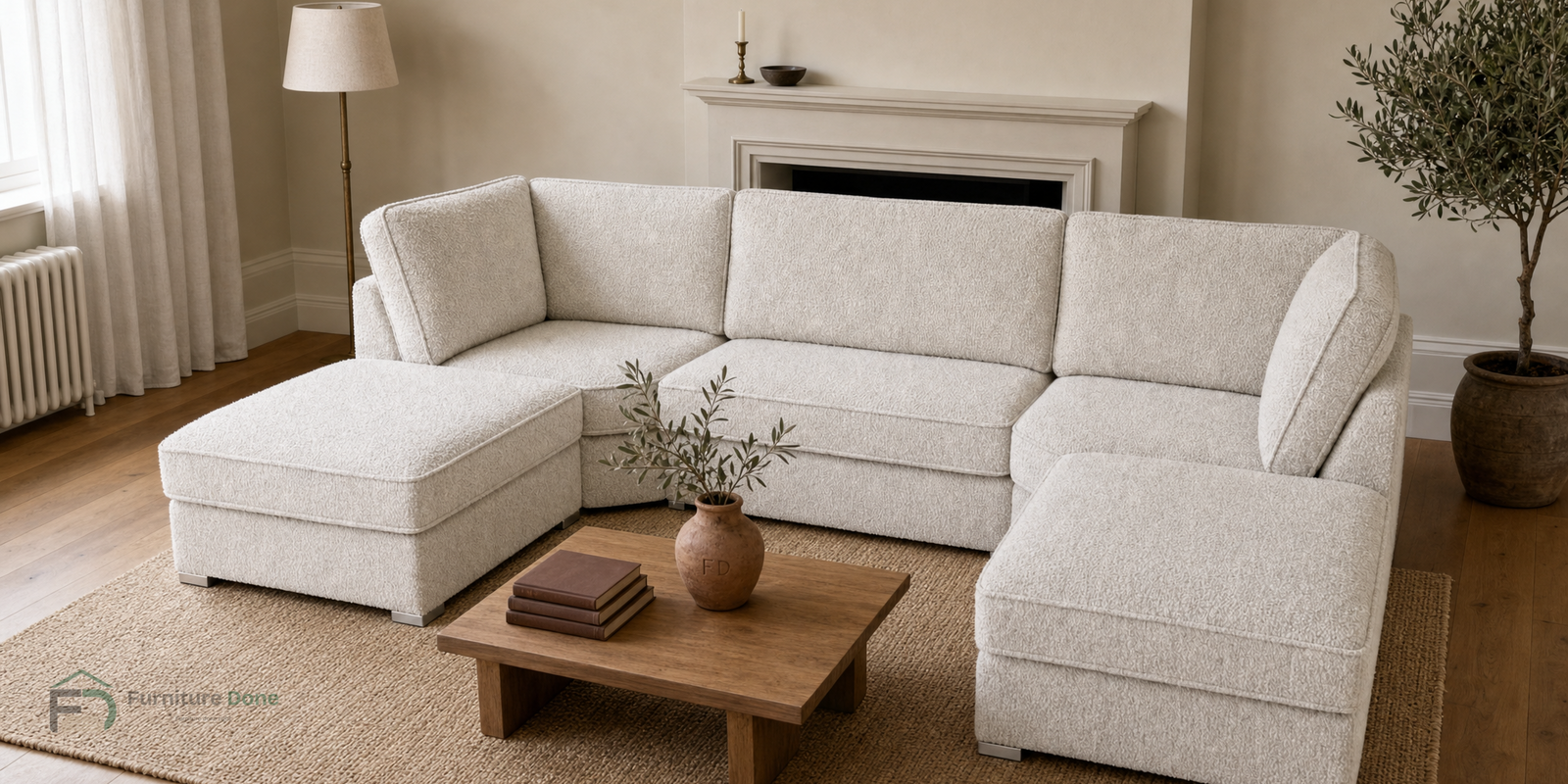 Bishop U Shape Sofa in Teddy Bouclé White — Furniture Done