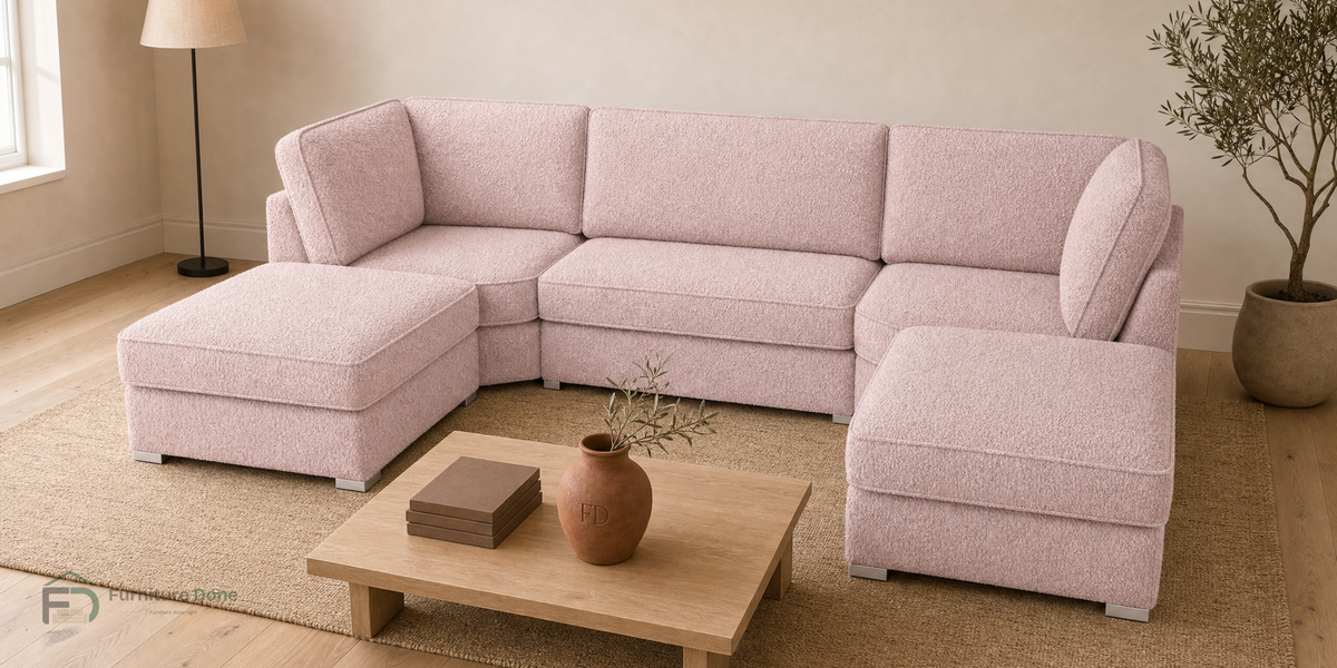 Bishop U Shape Sofa in Teddy Bouclé Pink — Furniture Done