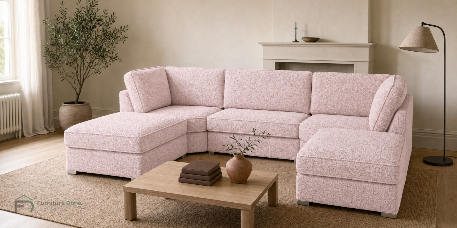 Bishop U Shape Sofa in Teddy Bouclé Pink — Furniture Done