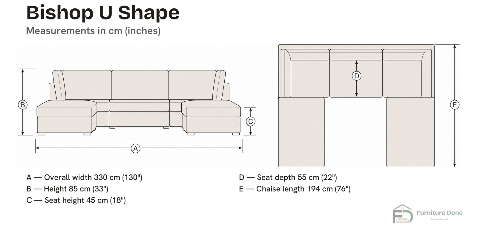 Bishop U Shape Sofa dimensions — Furniture Done