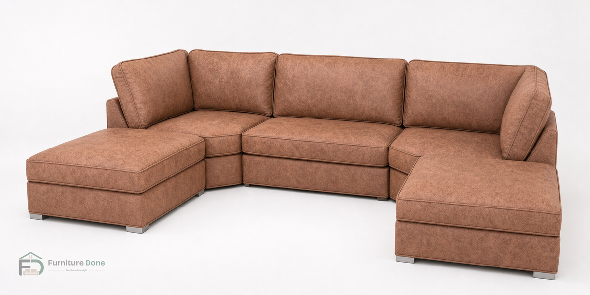 Bishop U Shape Sofa in Faux Leather Tan — Furniture Done