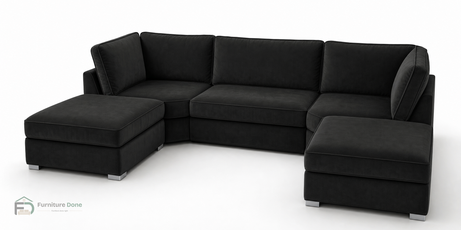 Bishop U Shape Sofa in Plush Velvet Black — Furniture Done