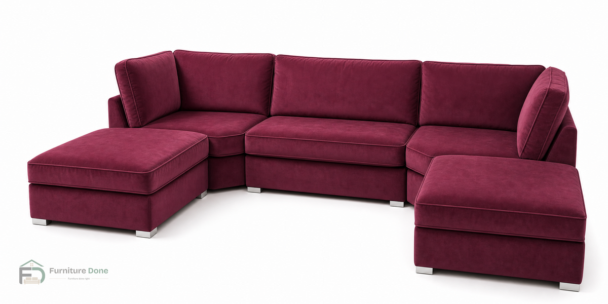 Bishop U Shape Sofa in Plush Velvet Burgundy — Furniture Done