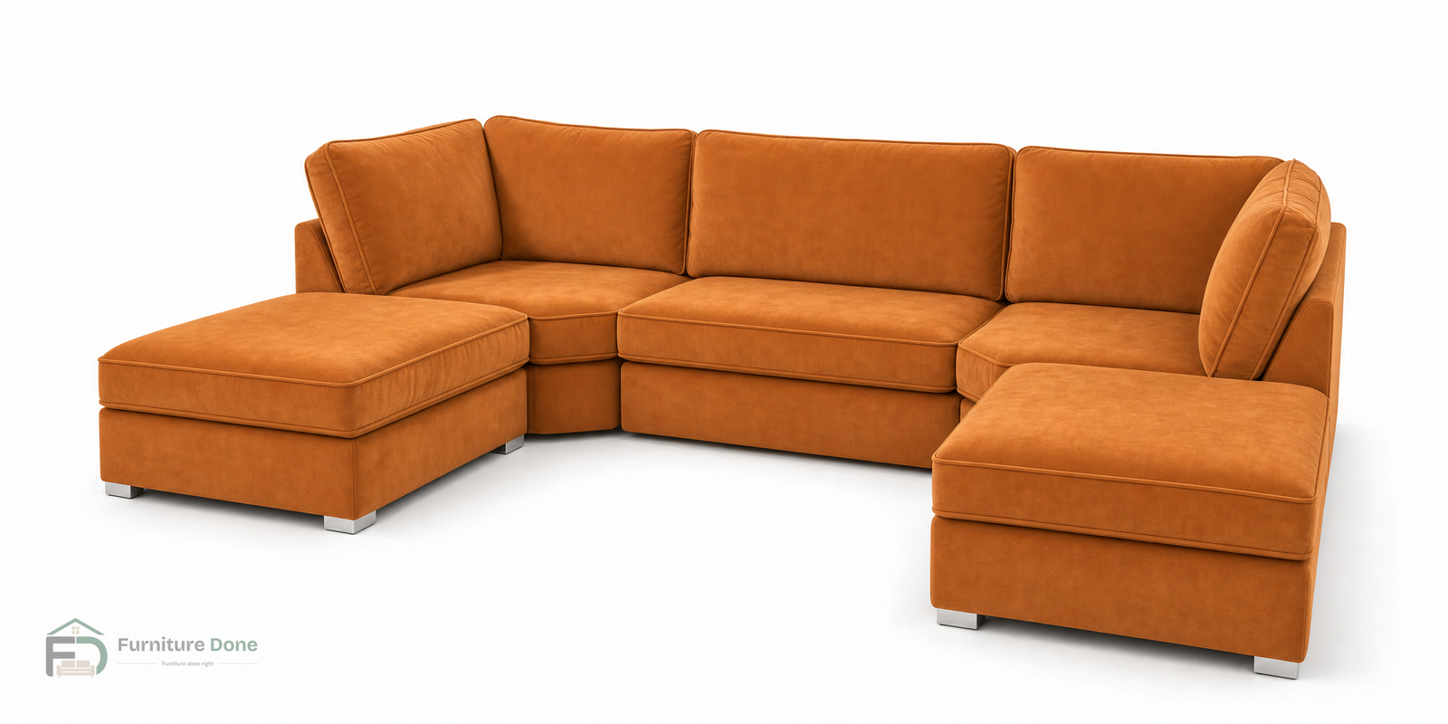 Bishop U Shape Sofa in Plush Velvet Burnt Orange — Furniture Done