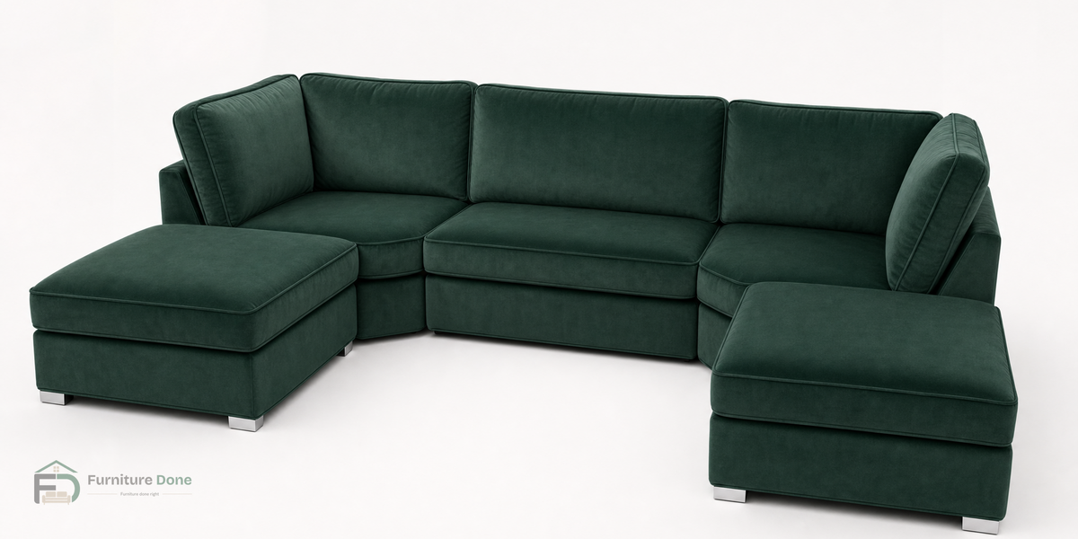Bishop U Shape Sofa in Plush Velvet Green — Furniture Done