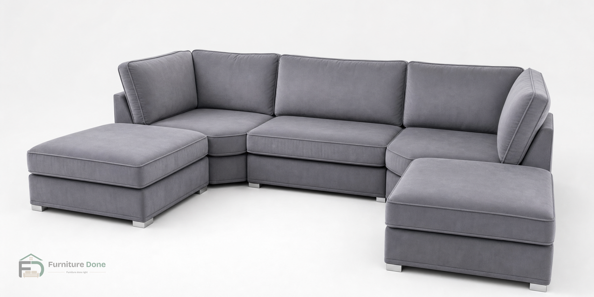 Bishop U Shape Sofa in Plush Velvet Grey — Furniture Done