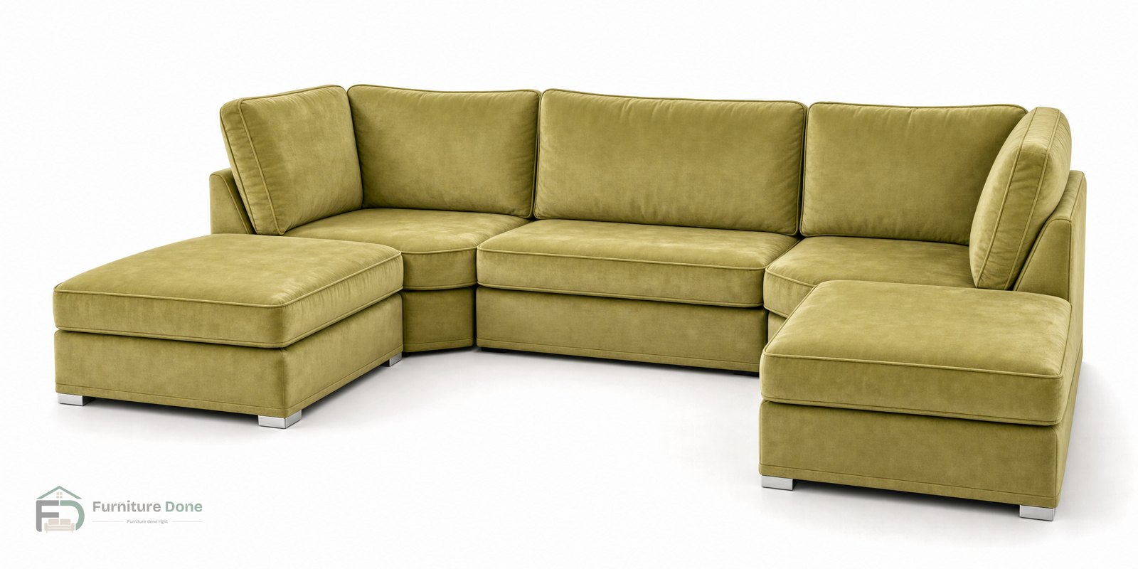 Bishop U Shape Sofa in Plush Velvet Olive — Furniture Done