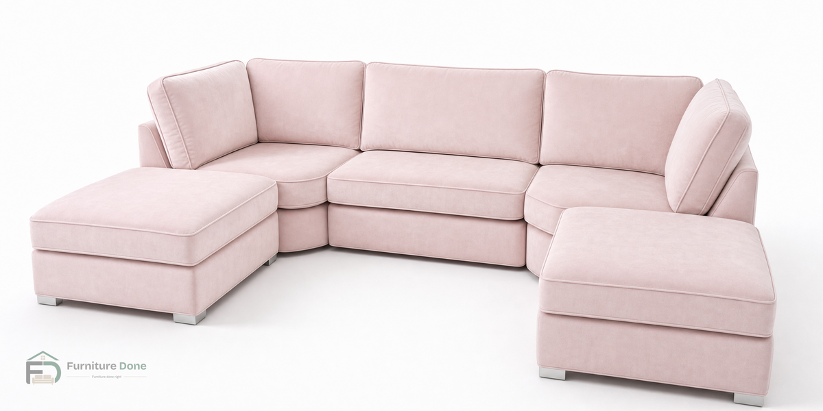 Bishop U Shape Sofa in Plush Velvet Pink — Furniture Done