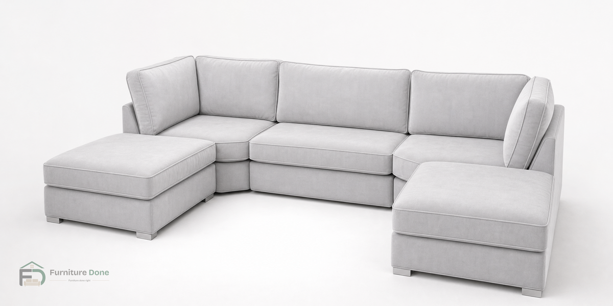 Bishop U Shape Sofa in Plush Velvet Silver — Furniture Done