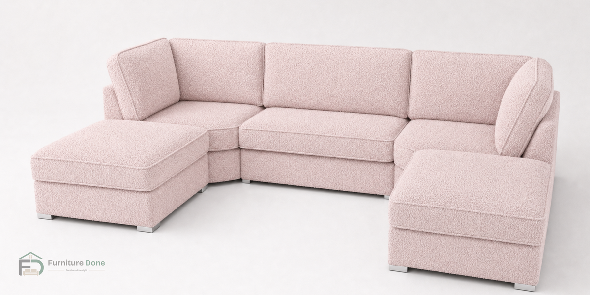 Bishop U Shape Sofa in Teddy Bouclé Pink — Furniture Done