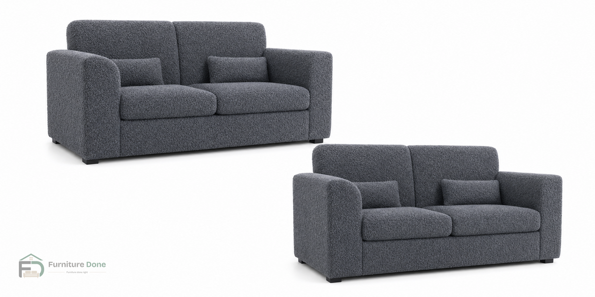 Chicago Full Back 2+2 Sofa Set in Teddy Bouclé Grey — Furniture Done