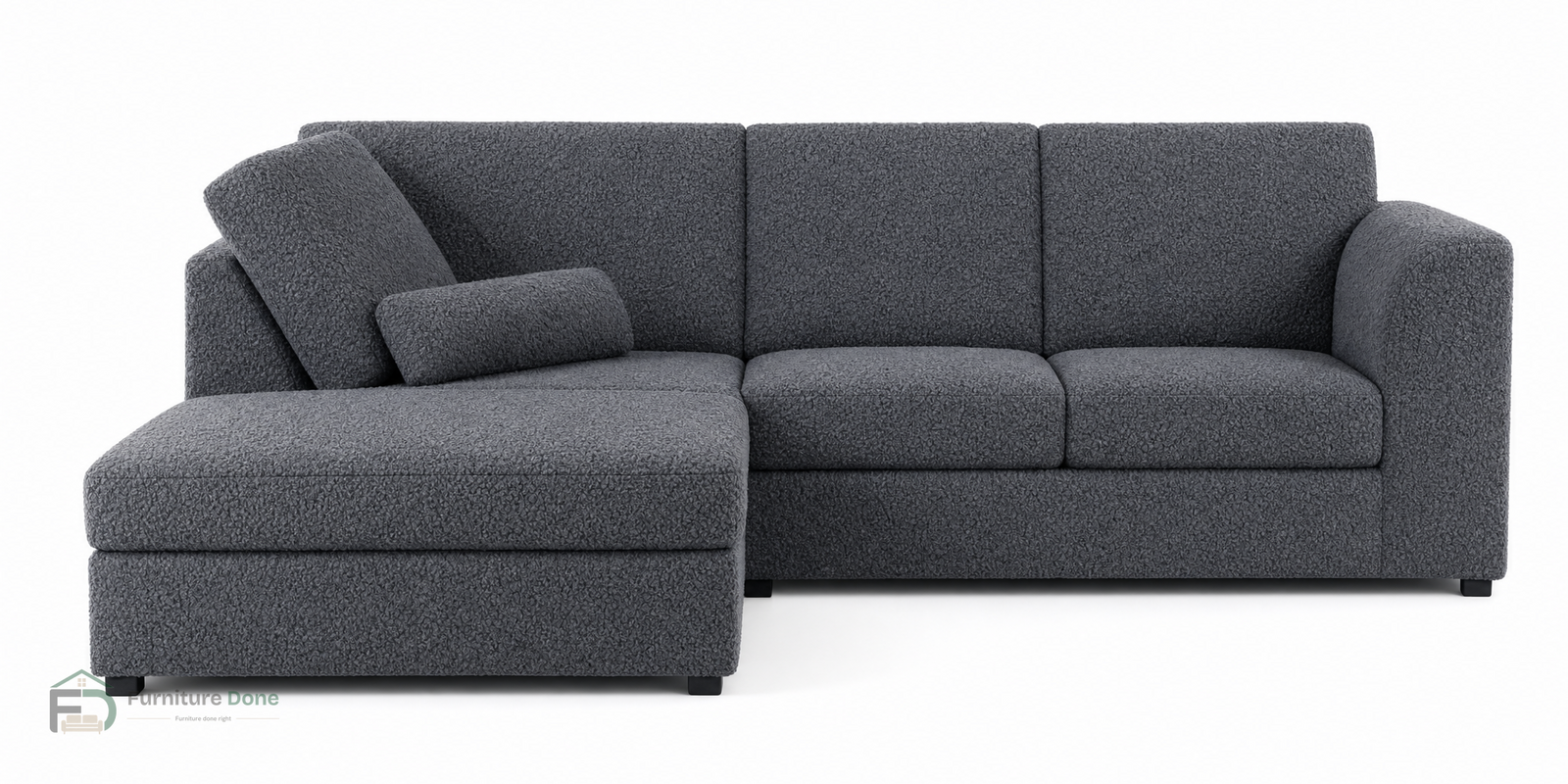 Chicago Full Back Corner Sofa LH in Teddy Bouclé Grey — Furniture Done