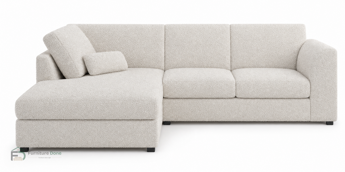 Chicago Full Back Corner Sofa LH in Teddy Bouclé White — Furniture Done